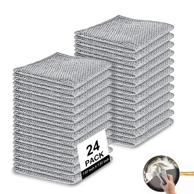 10-Pack Eco-Friendly Grime-Lift Double-Layer Stainless Steel Wire Cloths, Heavy-Duty Non-Abrasive Reusable Cloths for Pots, Pans & Utensils, Multipurpose Surface Cleaners
