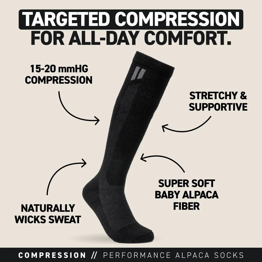 Compression Performance Alpaca Socks - 15-20 mmHG Targeted Compression, Stretchy & Supportive, Super Soft Baby Alpaca Fiber, Naturally Wicks Sweat