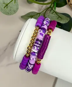 Purple Vibes - Handmade Clay Bead Bracelet Stack - Stretchy, No Clasp Design
