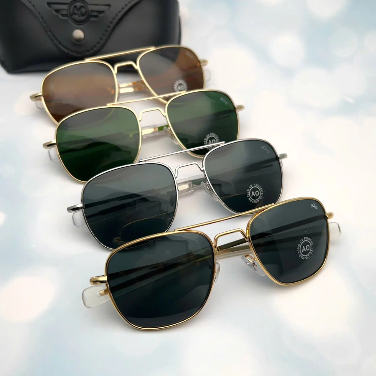 Multi-pack Military Aviator Polarized Sunglasses, Vintage Square Pilot Shades with Bayonet Temples, HD UV400 Lens, Unisex Fashionable Modern Trendy Sunglasses for Driving, Mens Accessories, Mens Gifts, Fashionable Sunglasses, Aviator , American Optical AO