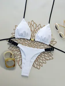 2pcs Women's Shell-toned Tie-strap Swimsuit Set, Suitable for Beach Vacations and Summer Wear