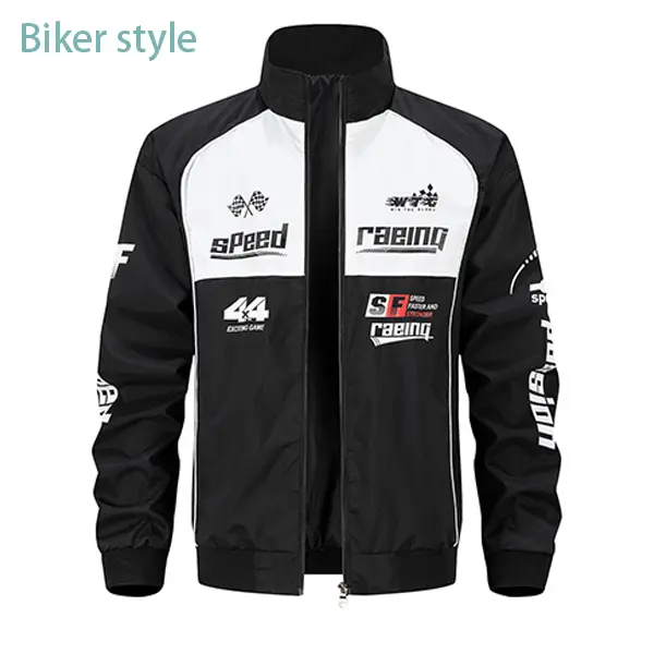 Cool Racing Style Spliced Motorcycle Jacket Sporty Breathable Outerwear