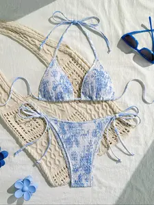 Women's Floral Jacquard Bikini Set, Casual Fashion Chic Swimsuit Set for Beach Holiday Vacation, Ladies Swimwear for All Seasons