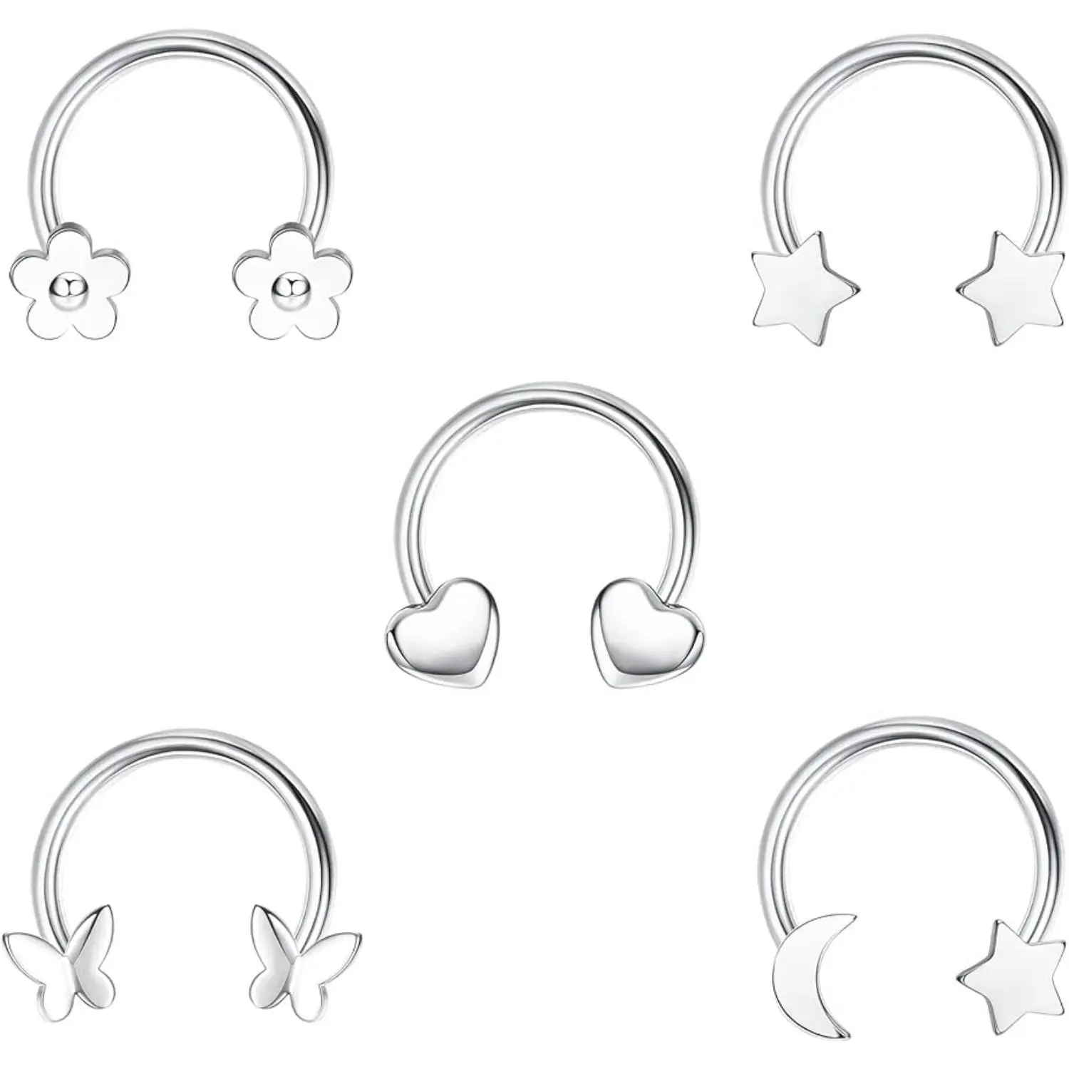 MILACOLATO 1COUNT/5PCS Stainless Steel 16G Septum Rings Cool Septum Rings Cute Septum Jewelry Star Septum Ring Heart Butterfly Septum Ring Daily Fake Piercing Charms