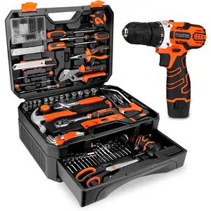 Household Tool Set with 12V Cordless Drill Driver & Drawer-Type Toolbox Storage Case for DIY Projects, Home Repairs & Handyman Maintenance Work