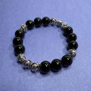 Heavyweight Cross Bracelet Vintage 20cm Unisex Stainless Steel Chain Jewelry with Unique Floral Design for Men and Women Black Beads