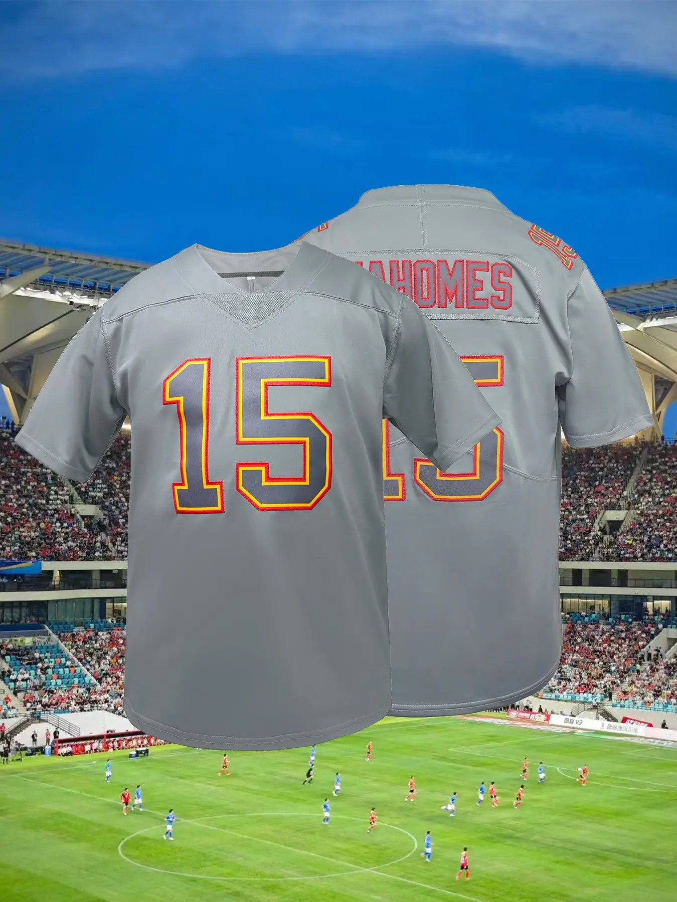 Men's Loose Fit Breathable Embroidered Rugby Jersey, Kansas City #15 Football Jersey, Jersey Top, Stylish Jersey, Short Sleeve Sportswear for Outdoor Activities & Training, All-Season Wear, Jersey Shirts