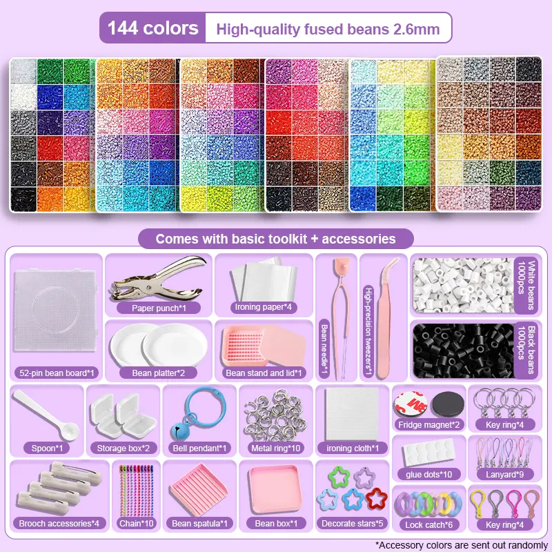 [Halloween Gift Idea] Newly Upgraded 2.6mm Plastic Fuse Beads Set - 24/48/72/96/120/144-Color 3D Pixel Puzzle Beads Kit with Pegboard, Ironing Paper, Bean Spatula & Tweezers for DIY Jewelry Making, Keychains, Refrigerator Magnets