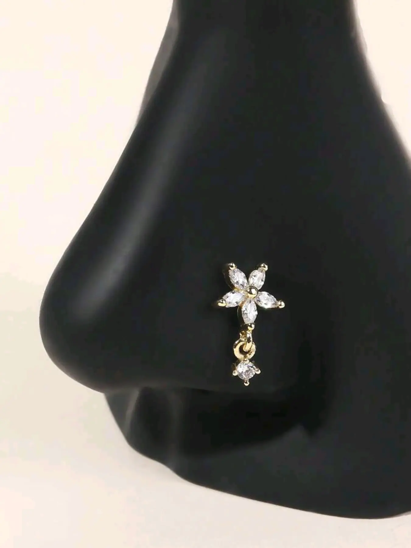 L-Shaped Nose Stud with Synthetic Zircon Flower Design, Hypoallergenic Copper Nose Ring, Cute Playful Touch Daily Wear Jewelry Accessories for All Seasons, Dangle nose ring, Nose Rings Studs