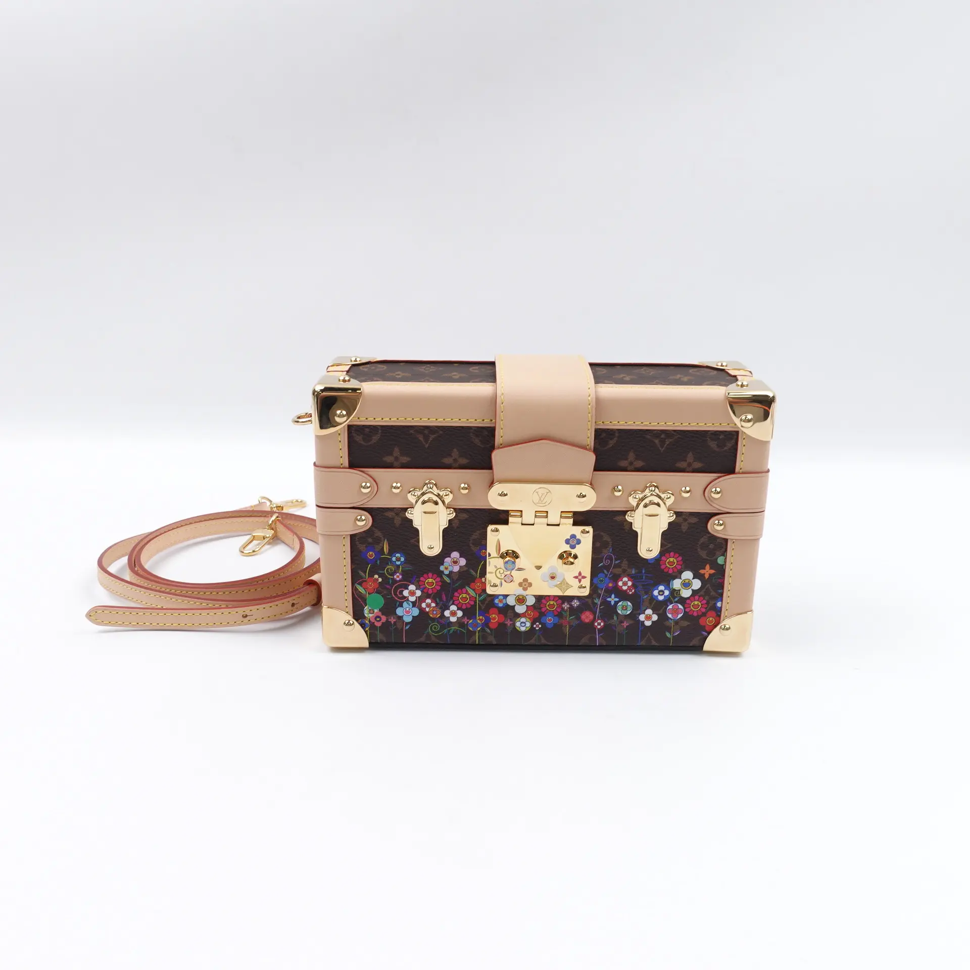 Pre-owned Louis Vuitton Coated Canvas Shoulder Bags Petite Malle Murakami Monogram Shoulder Bag T10422515