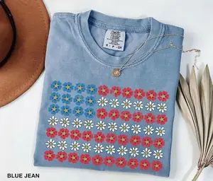 Comfort Color Floral American Flag Shirt, Patriotic Shirts, Independence Tee, 4Th July For Women, 4Th Of July Flag, Usa Flag Heart, Floral American