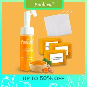 NEW -Puolern Turmeric + Kojic Acid Foaming Facial Cleanser + Silicone Brush Cleansing Skincare