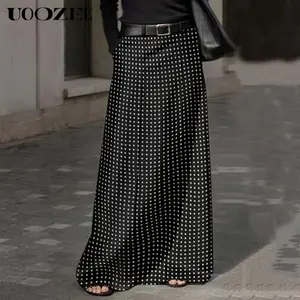 UOOZEE Women's 2025 Polyester Polka-Dot Fitted Maxi Skirt - Autumn/Spring, Thick, H-Shaped, Zipper-Closure, Elegant, Casual, Old Money Style Women's Bottoms with Pockets (Smaller Waist Fit: Check Size Guide or Order 1 Size Larger), Skirts Women,summervibe