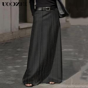 UOOZEE Women's 2025 Polyester Polka-Dot Fitted Maxi Skirt - Autumn/Spring, Thick, H-Shaped, Zipper-Closure, Elegant, Casual, Old Money Style Women's Bottoms with Pockets (Smaller Waist Fit: Check Size Guide or Order 1 Size Larger), Skirts Women,summervibe