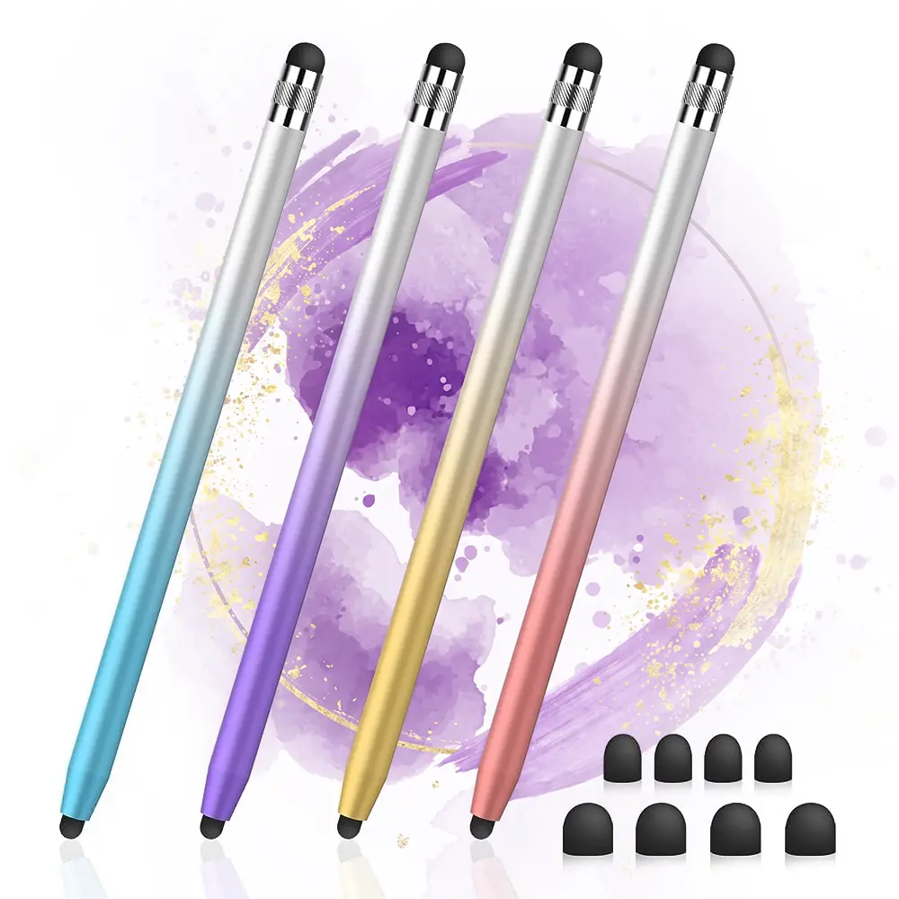 4 Pack 2-in-1 Stylus Pen Accessories for Touch Screens - High Sensitivity, Precision, Smooth Writing, 8 Rubber Tips, Durable Protection, Compatible With Android, iPad Pro, iPhone, Samsung Galaxy, Universal Touch Devices