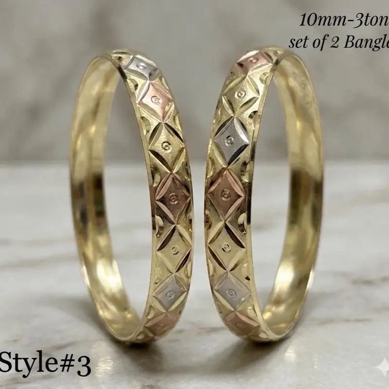 Women's Exquisite Bracelet - Trendy BUY 1 Get 1 FREE 3-Tone Stack Bangle ,size 5 (62mm Diameter), 10mm Wide Female Costume Jewelry Bracelets Accessory