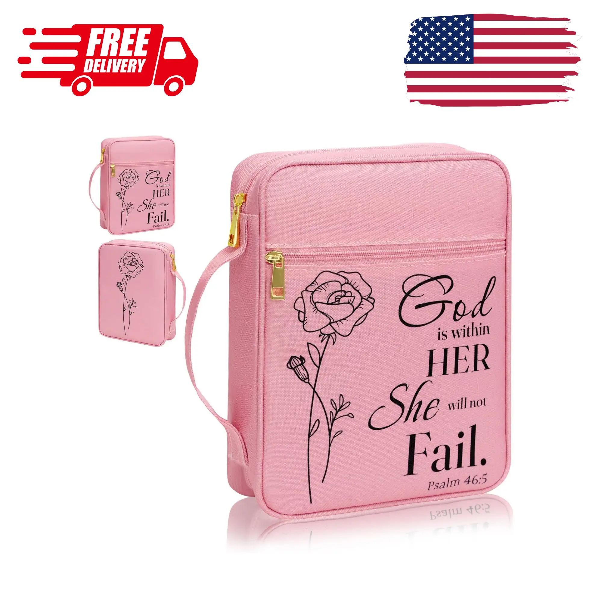 Bible Cover for Women, Bible Holder (Pink-Rose)