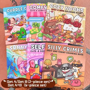3/6-Piece Cute Theme Coloring Book Set, Stress Relief Coloring Gift Book for Kids, Ideal Art Supplies for Daily Drawing, Travel and Bedtime Activities