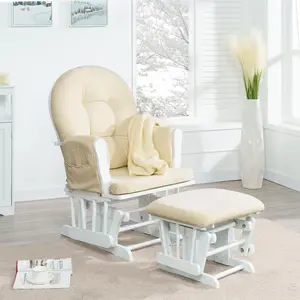 Glider Recliner Nursery Rocking Chair with Ottoman, Perfect for Breastfeeding, Maternity, and Napping.