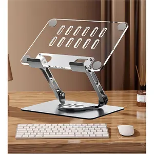 Acrylic Tablet Stand - Adjustable iPad Desktop Stand, Supports 360-Degree Rotation° Rotating base, compatible with 4.7-inch devices such as iPad Pro, Air, Mini, etc., transparent + silver