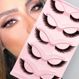 Long Cat Eye False Eyelashes (3 Multiple Pack, 15 Pairs Each) - Wispy, Elongated, Thick, Dramatic, Long Length, Reusable Wear Strip Lashes for Sultry Glamorous Eye Makeup, Mother's Day Gift, Clear Lightweight Cosmetic