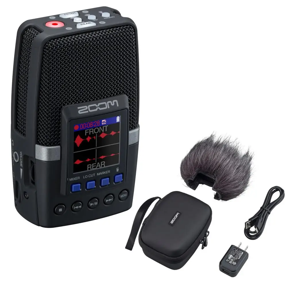 Zoom H2 Essential Multi-Mic Handy Recorder (ZH2E) Bundle with Zoom APH-2e Accessory Pack, LCD, Mixer, USB-Enabled Stereo Audio Recorder with Noise Reduction, Mid-Side Level Adjustment, Speech Capture for Portable Use
