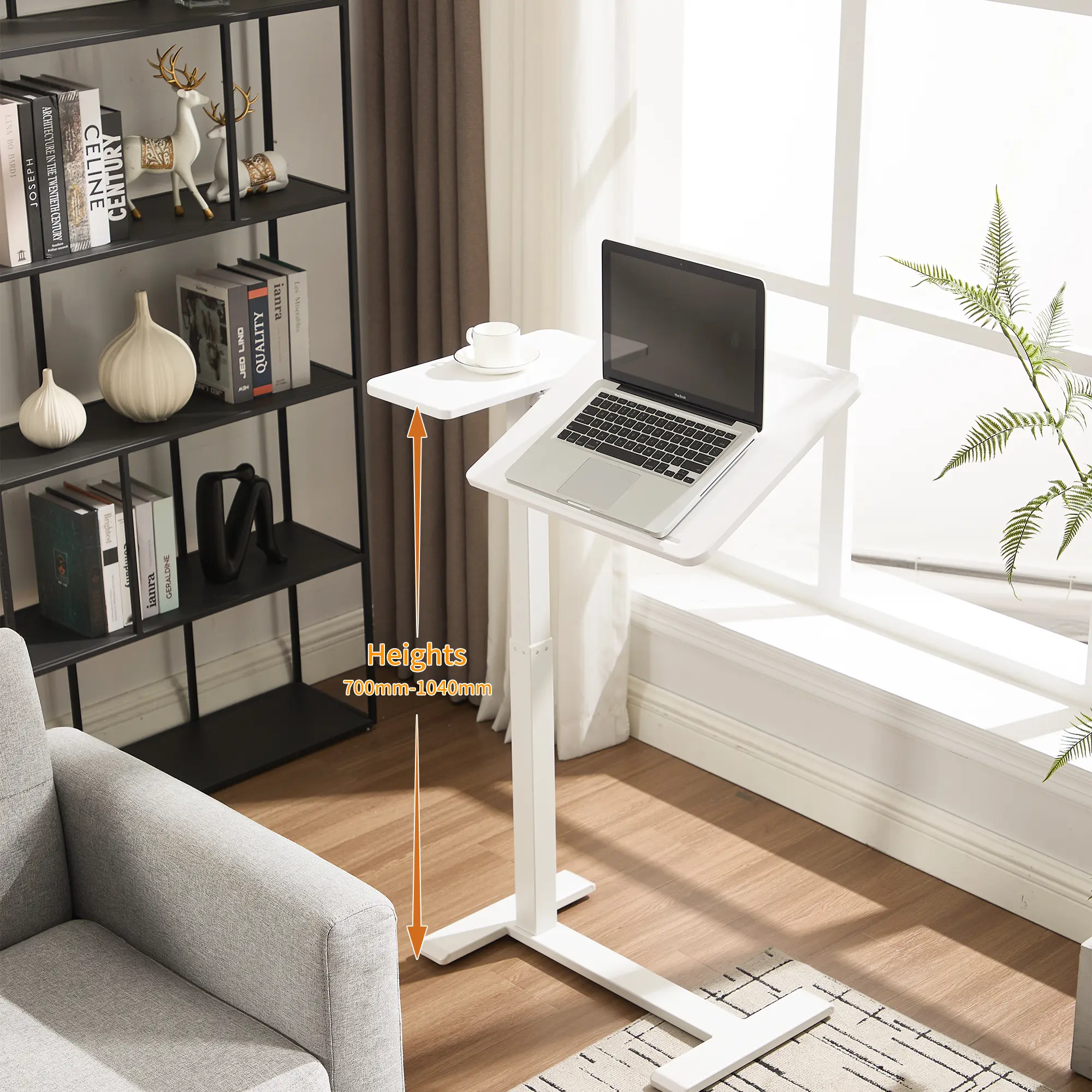 【Summervibes】Mobile and Adjustable Bedside Table with a Flipable Desktop! Pneumatic Lift Desk with Wheels, Rolling Laptop Desk Cart, Portable Computer Workstation, Suitable for Both Home and Hospital Use