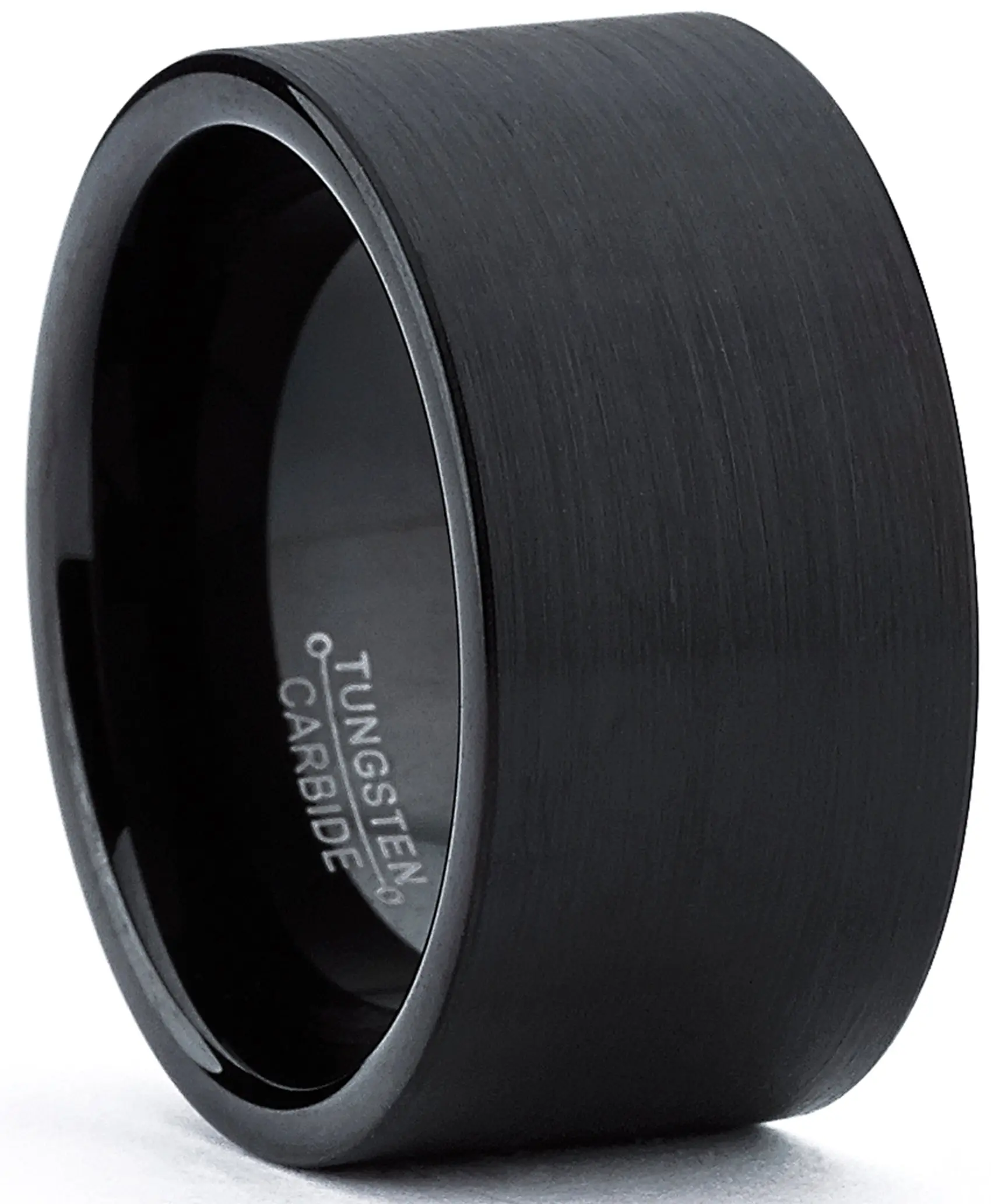 Metal Masters Co. Men's Tungsten Carbide Flat Top Black Brushed Wedding Band - 12mm Comfort Fit Hypoallergenic Jewelry Ring, Bold Look, Everyday Wear, Sizes 8-15