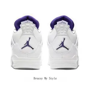 White & Purple Color Block Leather & Mesh Mid-Top Sneakers, Retro Air Cushion Shock-Absorbing Wear-Resistant Casual Basketball Shoes