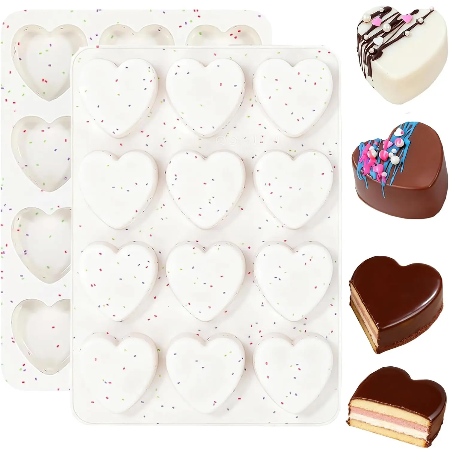 2 Inch Silicone Heart Muffin Pan,12-Cavity Silicone Molds Small Hearts Shape Cake Pan Valentines Chocolate Molds for Baking,Candy, Cake, Soap