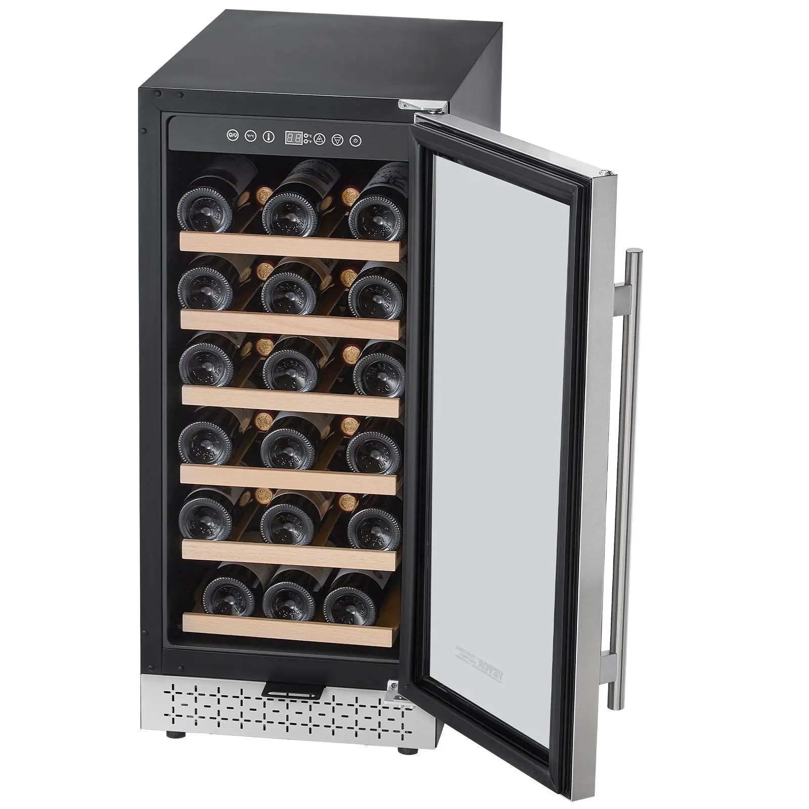 VEVOR Compact 28-Bottle Wine Cooler Mini Fridge - Tempered Glass Door, Digital Adjustable Temp Control, Energy-Saving Chiller System, Lights, Silent, Fits 750 ml Bordeaux Wine, Ideal for Home Users, Small Spaces
