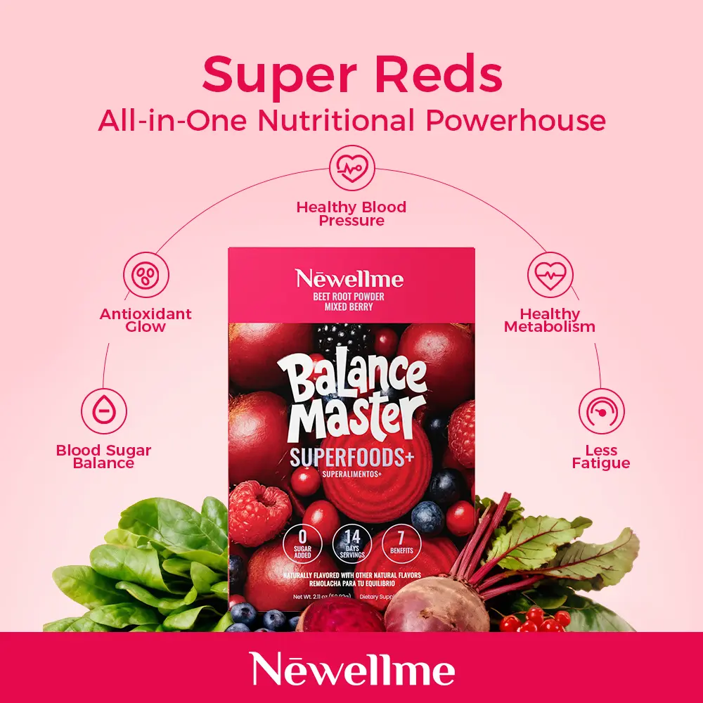 NEWELLME Red Beet Powder Superfood – Contains Beetroot & Red Spinach – Cleanses Blood Vessels, Relieves Stress & Boosts Energy