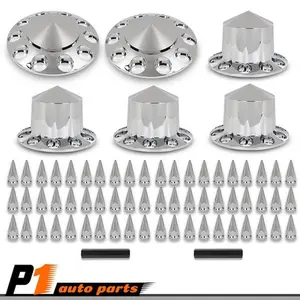 Front & Rear Semi Truck Wheel Axle Covers Spiked Fits Chrome Hub Cover Kit 33mm Tyre Caps Parts Rims Vehicle