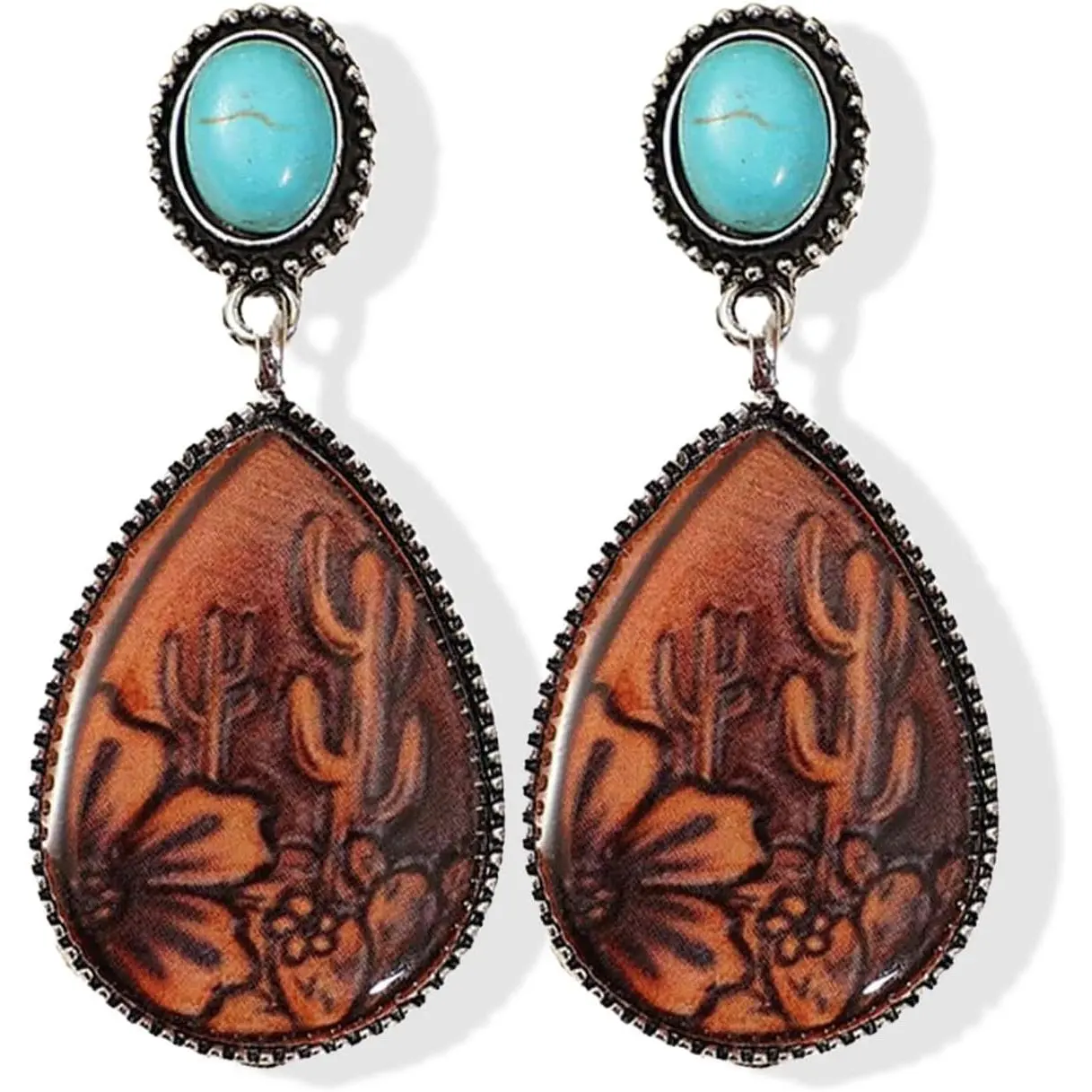 Western Silver Oval Earrings for Women, Dangle Turquoise Jewelry for Country Concerts, Parties & Daily Wear, Thoughtful Gift, D: Silver Turquoise Oval Earrings, Drop Earrings