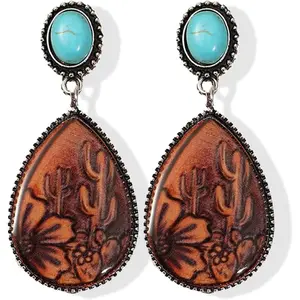 Western Earrings Outfit for Women Oval Silver Earrings Dangle Turquoise Western Jewelry Country Concert Outfits for Women Dress