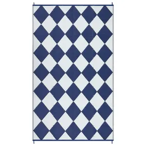 9 x 12 ft Rectangular Reversible Washable Plastic Outdoor Area Rug, Dark Blue White Geometric Print, Modern Design for Beach, Patio, Easy-Cleaning Furniture Accessory, Reversible Outdoor Rug, Washable Outdoor Rug