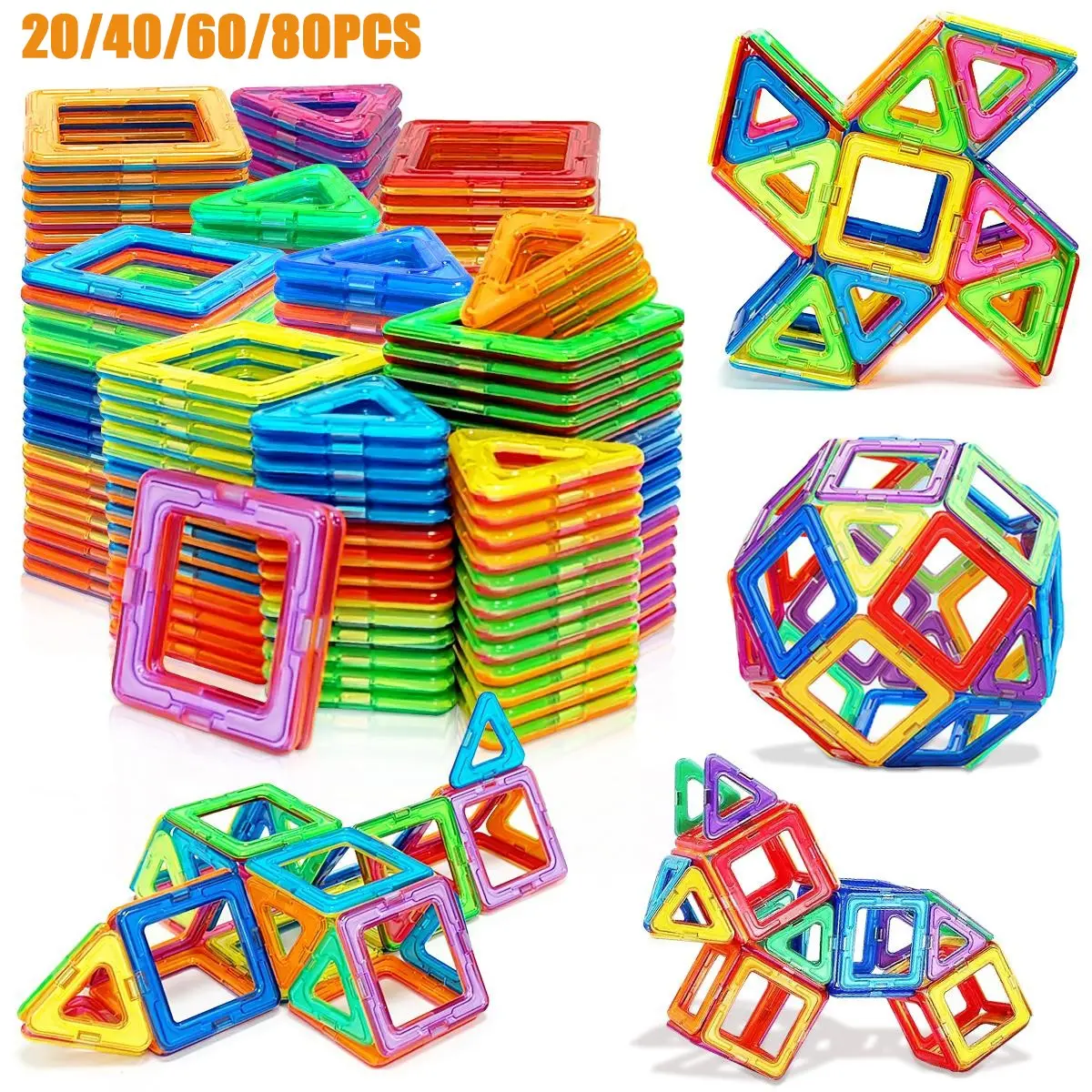 Children's Magnetic Building Block Set, Magnetic Tiles STEM Educational Toys to Enhance Hands-On Ability, Creative Building Blocks Set for Birthday & Halloween Gifts