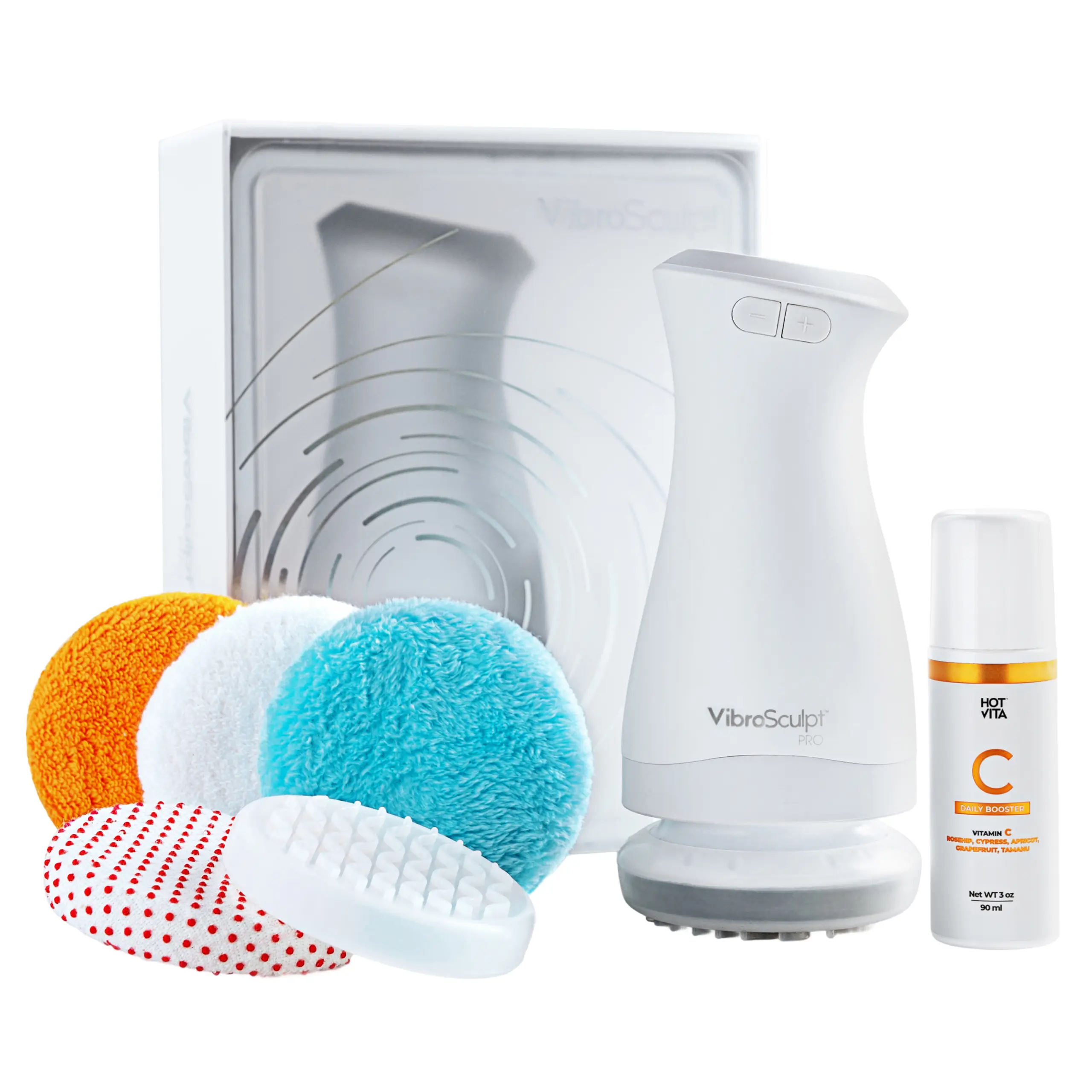 Vibro Sculpt Pro Massager Set, 5 Interchangeable Pads, Daily Vitamin C Body Oil