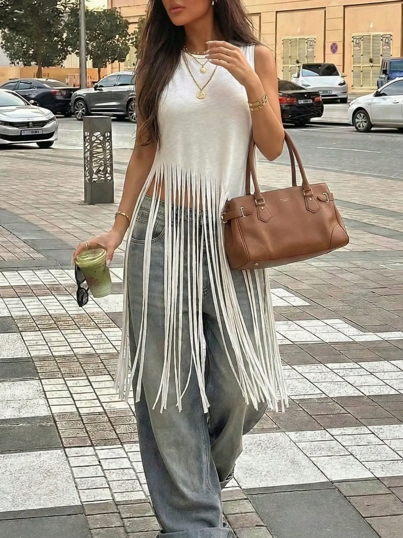 Women's Fringe Tassel Knit Tank Top, Sleeveless Asymmetrical Hem Casual Shirt, Spring Summer Streetwear Fashion, Comfortable and Stylish