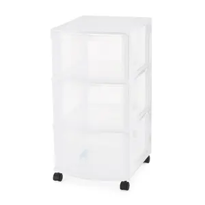 Gracious Living Resin Clear 3 Drawer Storage Chest System with Casters, White