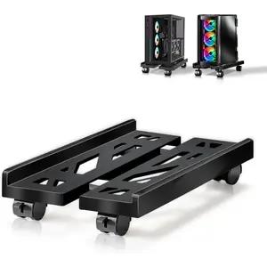 Adjustable Black Mobile PC Tower CPU Rolling Stand Under Desk Computer Cart Holder with Locking Caster Wheels for Home and Office