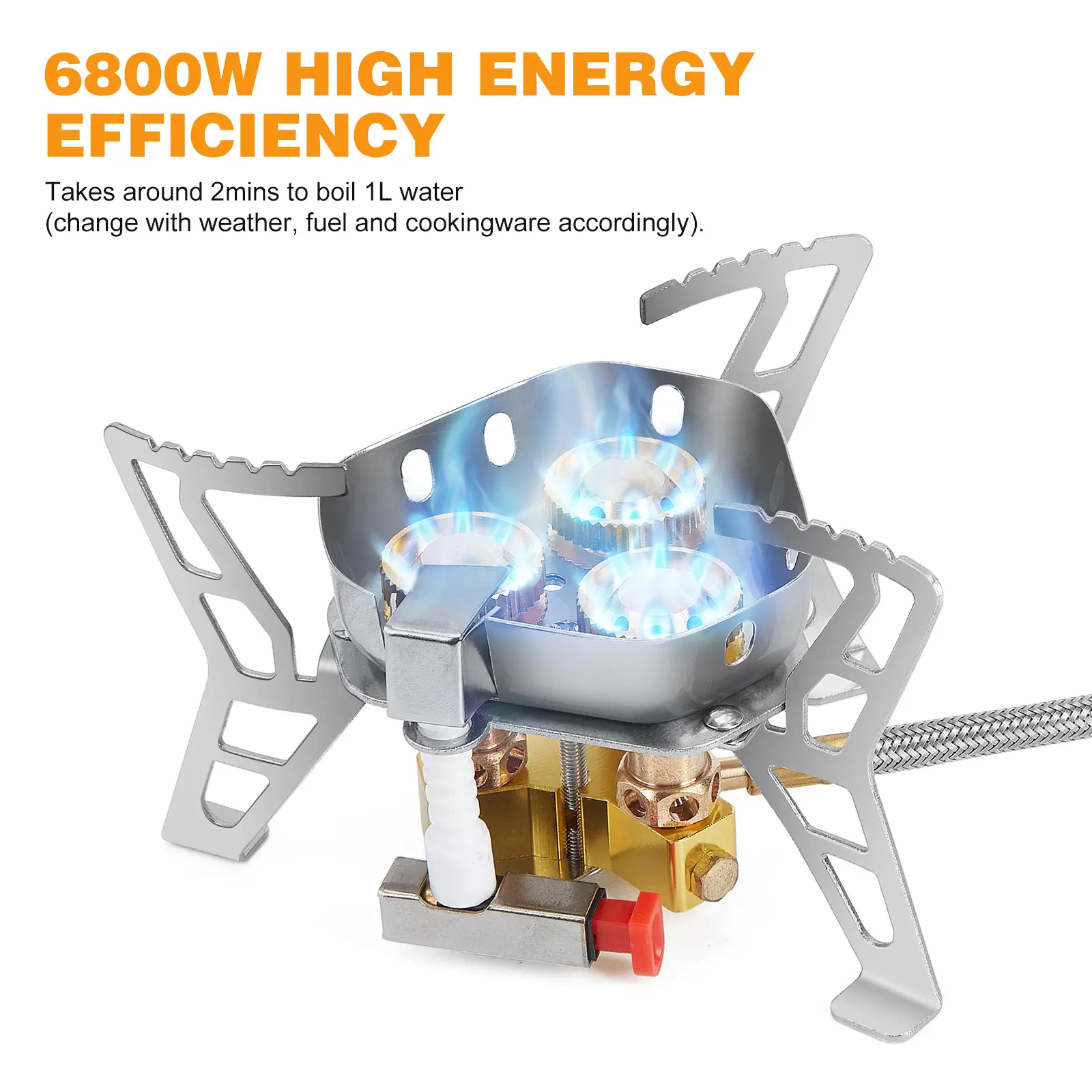 WADEO Portable Folding Camping Cooking Stove - 6800W High Energy, 2 Min to Boil 1L Water, Portable Backpacking Stove, Camping Cooking Equipment with Flame Control Knob, Piezo Ignition, Windproof Design for Outdoor Picnic