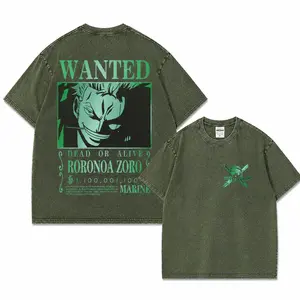 Vintage One Piece Zoro Graphic Tee – Roronoa Zoro Wanted Poster Oversized Washed Anime T Shirt