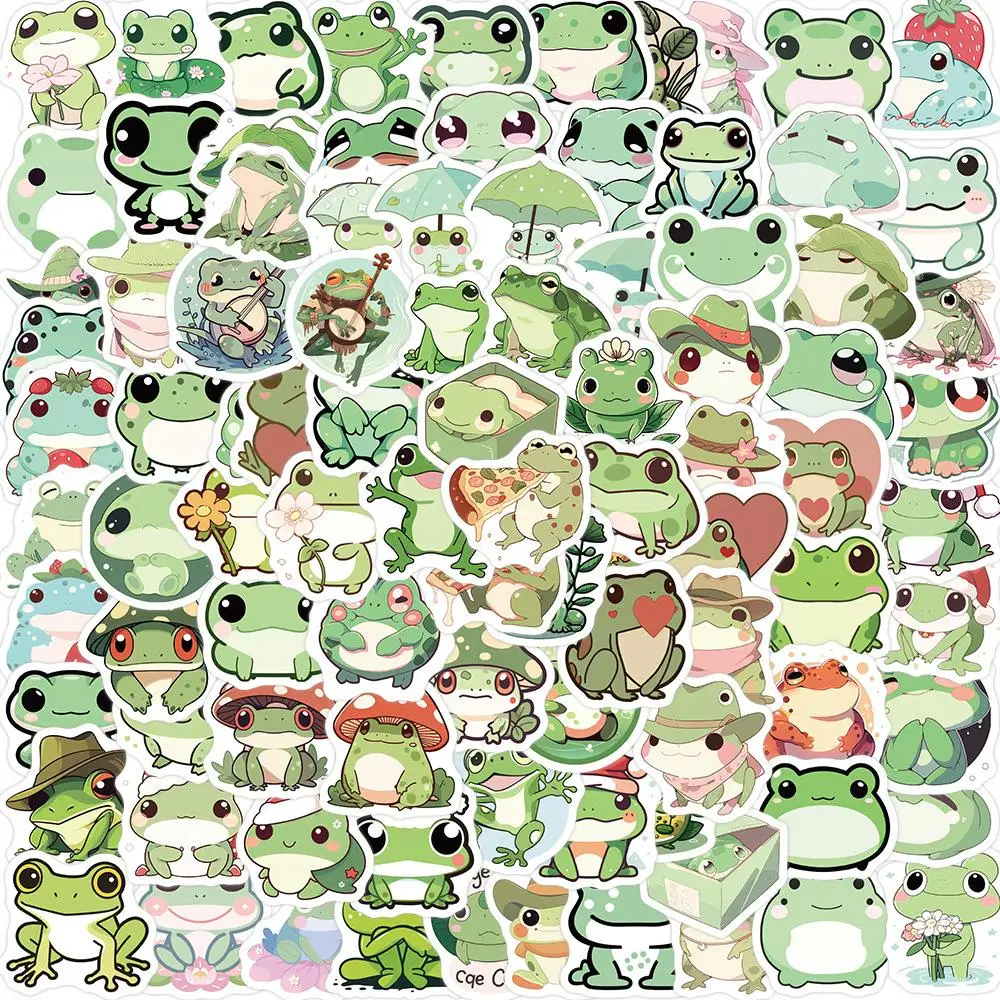 100pcs Cartoon Frog Pattern Graffiti Sticker, Waterproof Self Adhesive Decal, DIY Creative Paster For Gifts Bottle Scrapbook Phone Case Guitar