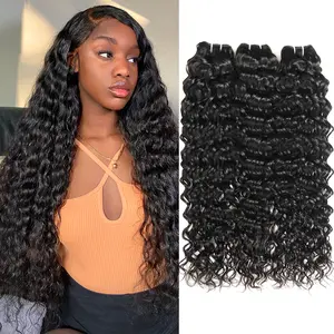Water Wave 4 Bundles Human Hair Brazilian Human Hair Bundles 1/3/4Pcs Double Weft Water Wave Bundles for Quick Weave