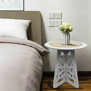 Modern Round End Table Portable Bedside Stand Storage Shelf Bedroom Furniture Nightstand White