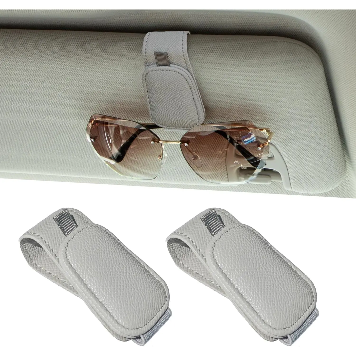 2 Packs  Sunglass Holder for  Visor - Universal Sunglasses Clip for Different Size Eyeglasses - Convenient Interior  Accessories (Grey)