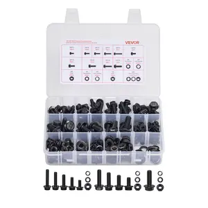 fathersdaygift VEVOR 280 Pcs Bolts and Nuts Assortment Kit, Metric Machine Screws and Flat Washers, Alloy Steel M6/M8/M10 Multiple Size, for Furniture/ Equipment Assembly, Vehicle Grade 10.9 Black, with Case