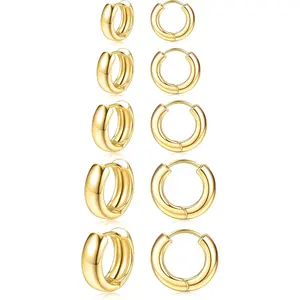 MILACOLATO Small Chunky 14K Plated Gold Hoop Earrings for Women Trendy - Hypoallergenic Cartilage Earring Sets for Sensitive Ears Thick Hoops Huggie Earring Stacks Dainty Silver Plated Jewelry, Hypoallergenic Earrings Set, Chunky Hoops summerwins