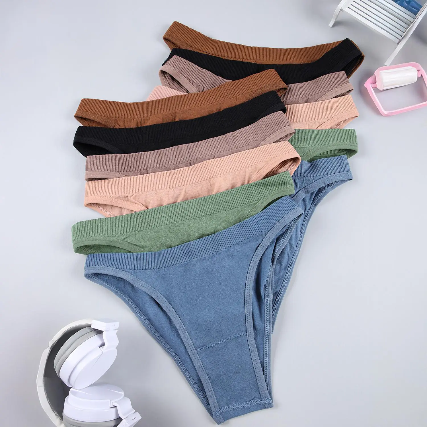 Underwear for Women 12 Pack, Solid Pastel High-Rise Soft Feel Briefs with Full Coverage Tummy Control for Everyday Wear, Minimalist Panties, Seamless Support Briefs, Body-Friendly Briefs